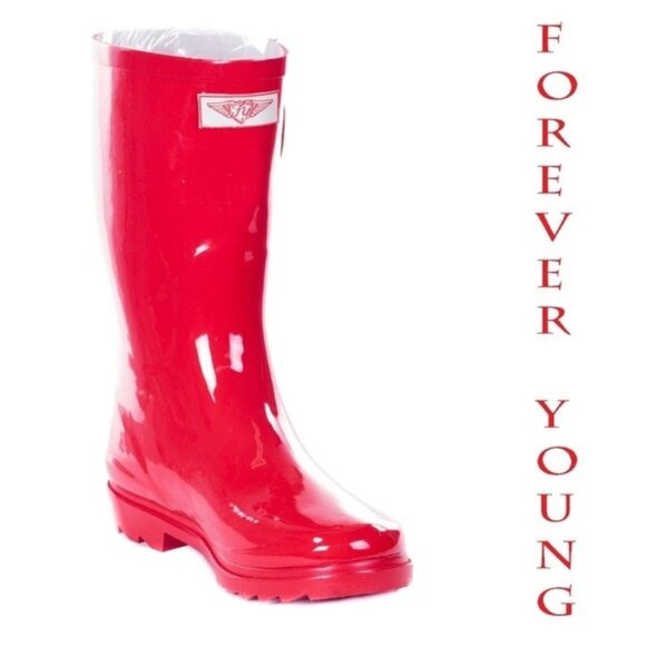Women's Rainboots, Rubber Mid Calf Rain Boots, RB-1602, Red, Size 10 - Picture 1 of 4